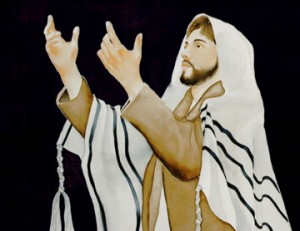Joseph wearing a prayer shawl called a tallit.